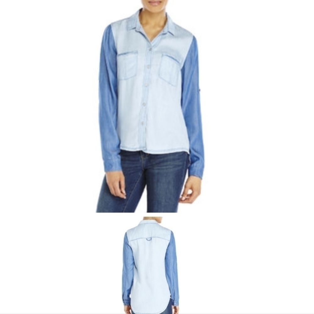 Andrea jovine blue jean long sleeve button down color block